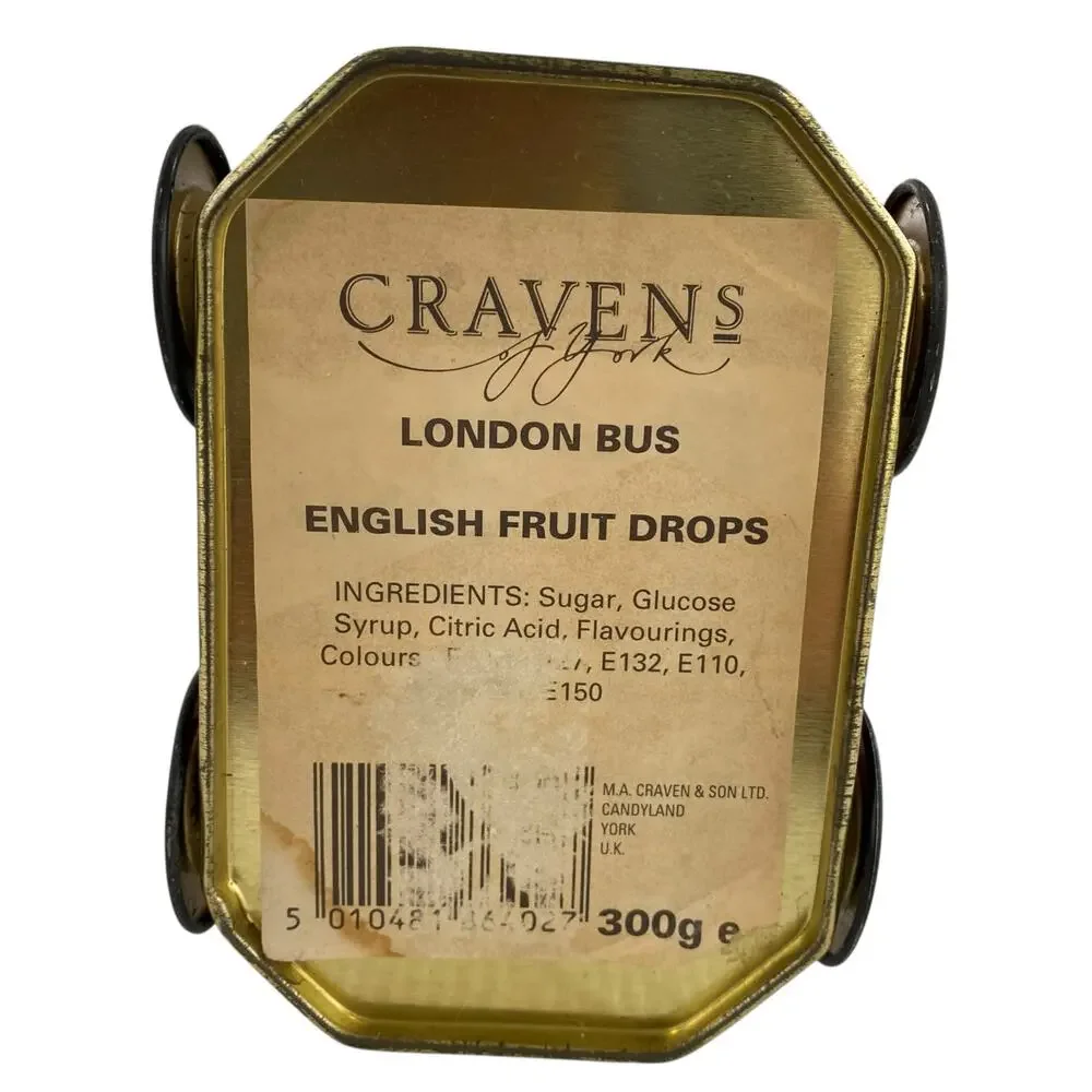 Vintage Cravens of York London Bus Novelty Tin with Moving Wheels Candy Tin
